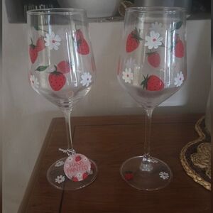 Hand Painted Strawberry Wine Glasses